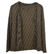 Fendi Ensemble Cardigan Short Sleeve Top Zucca Brown #46