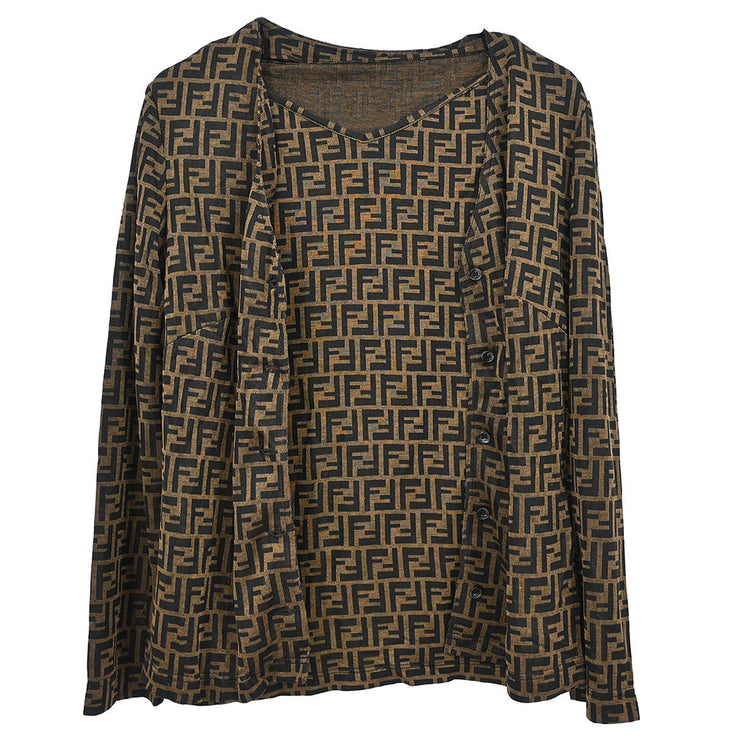 Fendi Ensemble Cardigan Short Sleeve Top Zucca Brown #46