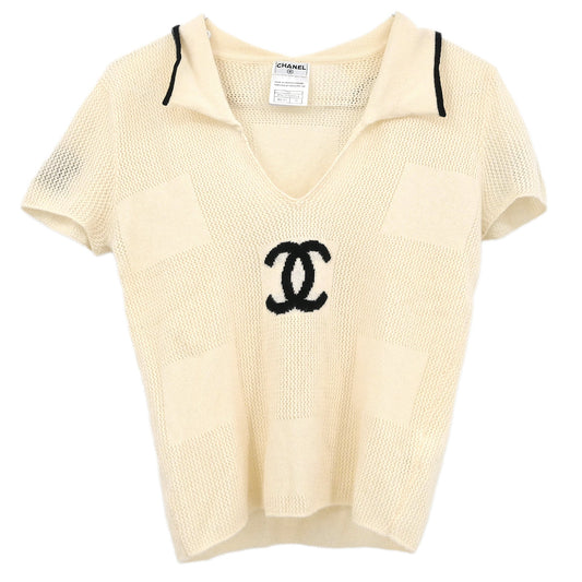Chanel 2001 Short Sleeve Sweater Knit Top White #38