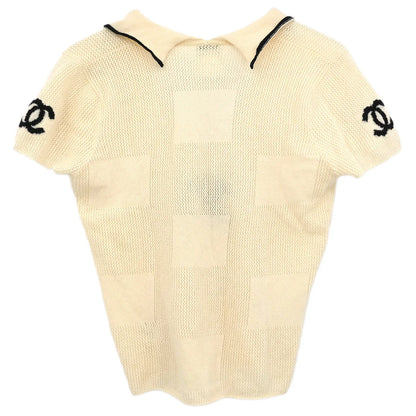 Chanel 2001 Short Sleeve Sweater Knit Top White #38