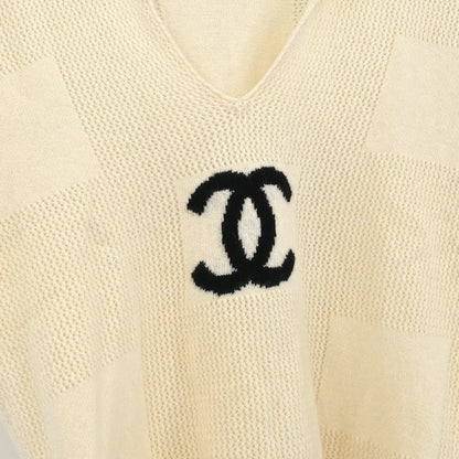 Chanel 2001 Short Sleeve Sweater Knit Top White #38
