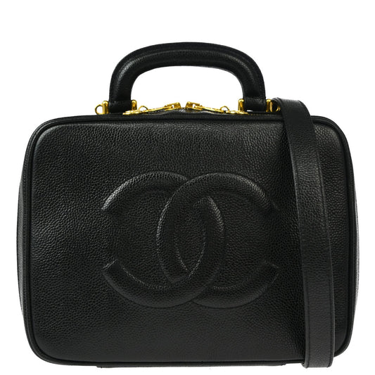 Chanel Black Caviar Timeless Lunch Box Vanity 24 2way Shoulder Handbag