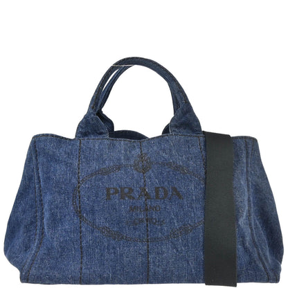 Prada Blue Denim Canapa Tote Handbag