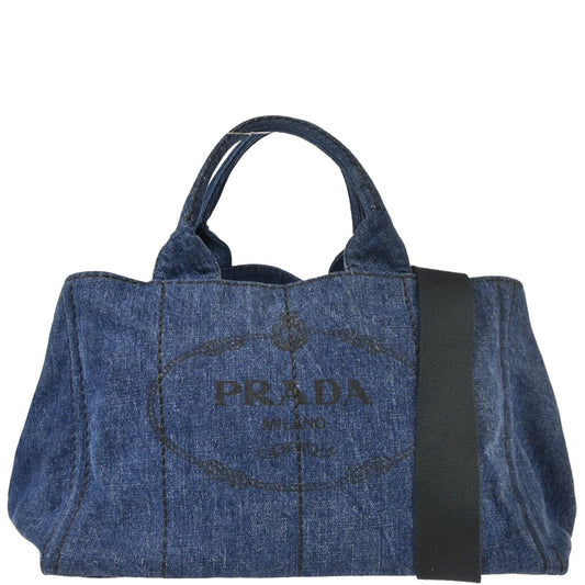 Prada Blue Denim Canapa Tote Handbag