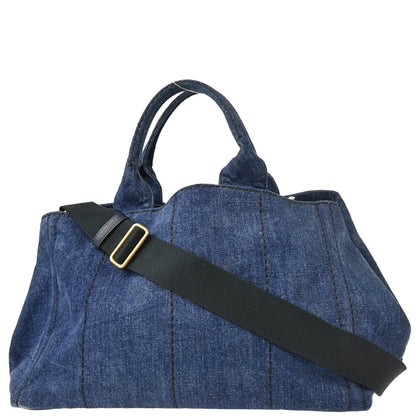 Prada Blue Denim Canapa Tote Handbag