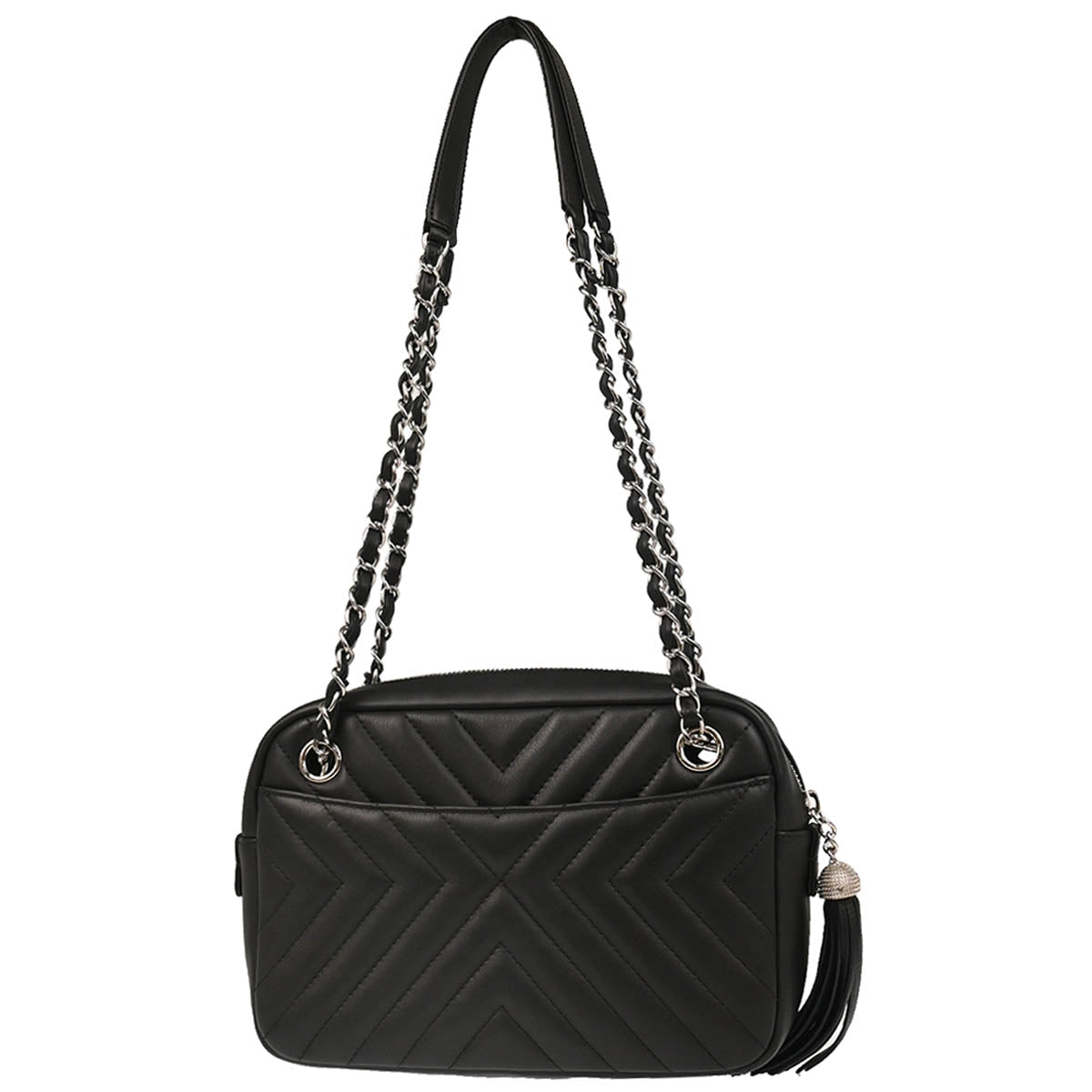 Chanel 2018 Black Lambskin Chevron Camera Bag Small