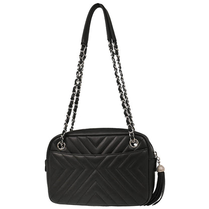 Chanel 2018 Black Lambskin Chevron Camera Bag Small