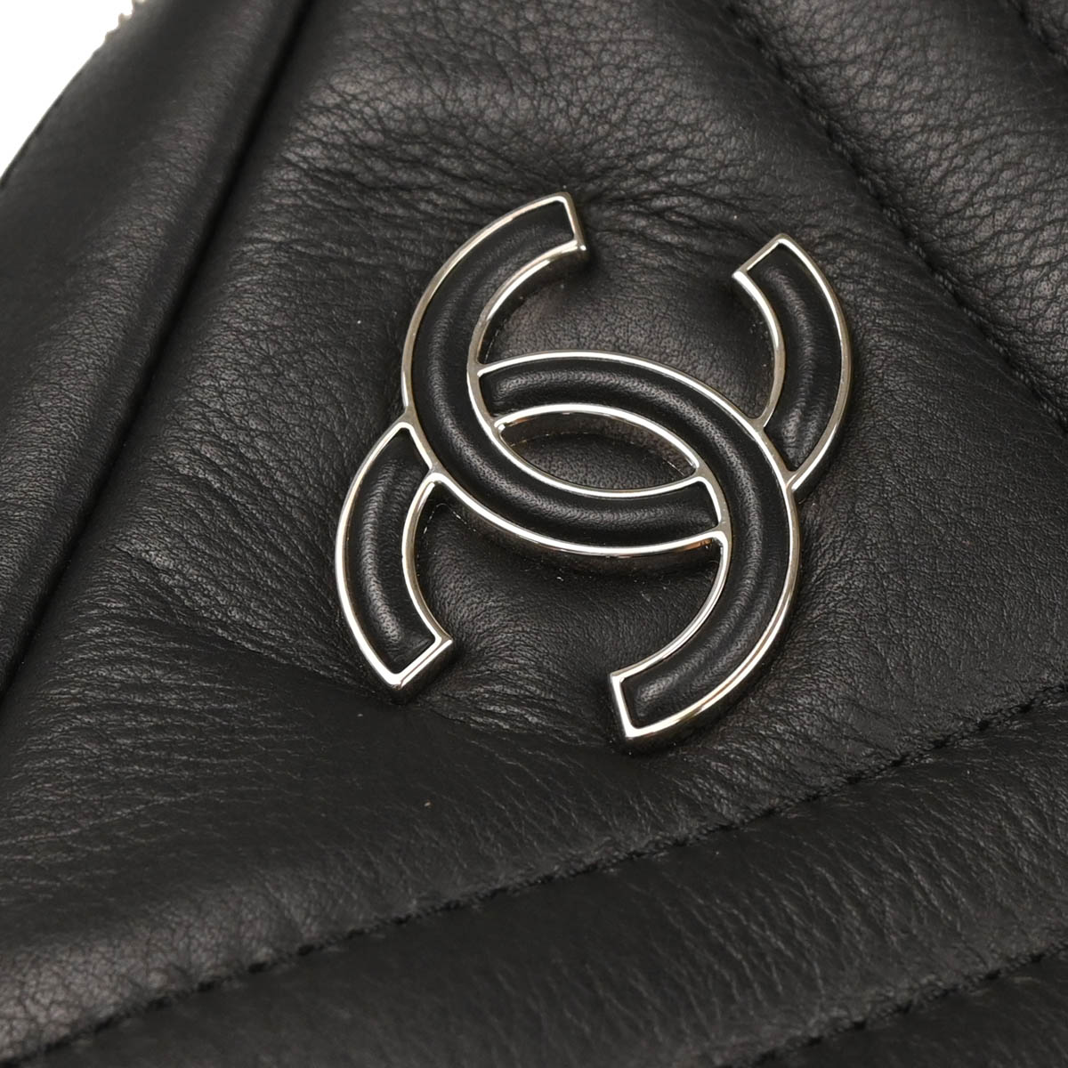 Chanel 2018 Black Lambskin Chevron Camera Bag Small