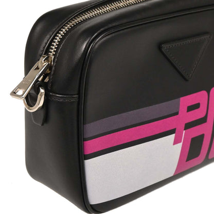 Prada Black Calfskin Racing Logo Camera Bag Shoulder Bag