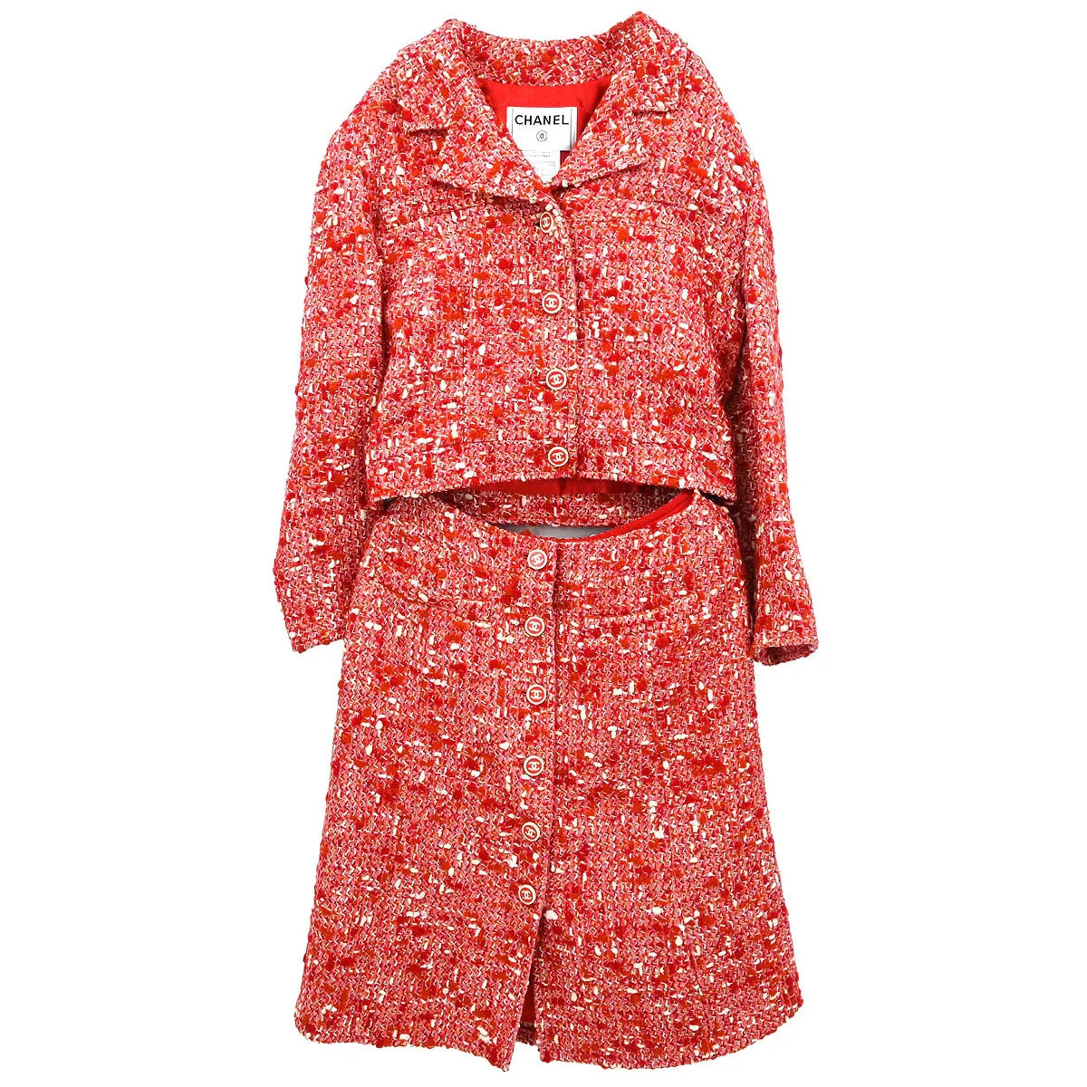 Chanel 2001 Setup Suit Jacket Skirt Red #40