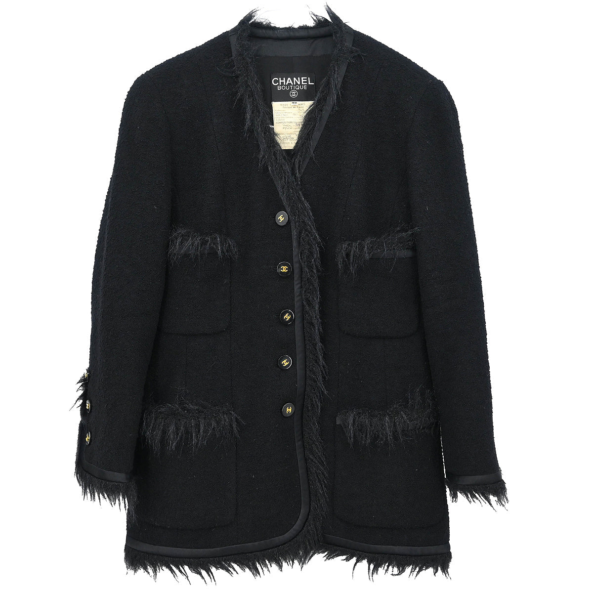Chanel 1994 Single Breasted Collarless Jacket Black #40