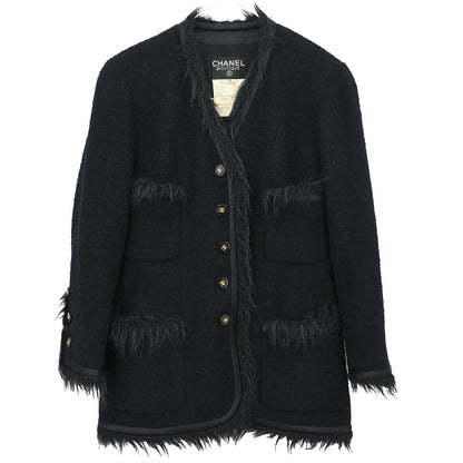 Chanel 1994 Single Breasted Collarless Jacket Black #40