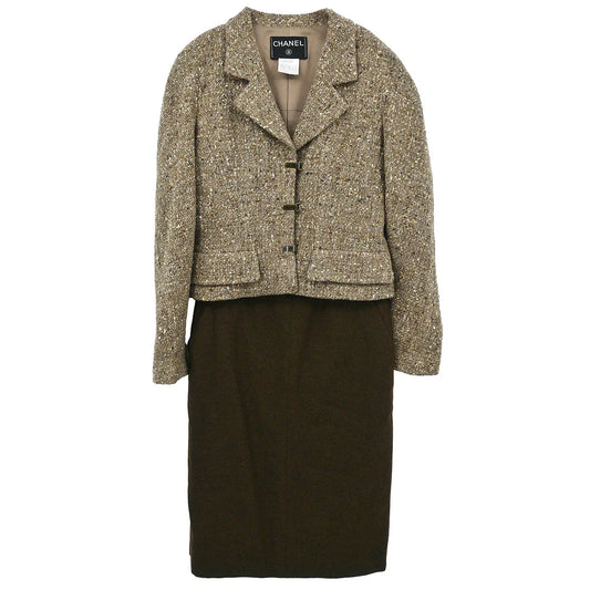 Chanel 1999 Setup Suit Jacket Skirt Brown #38