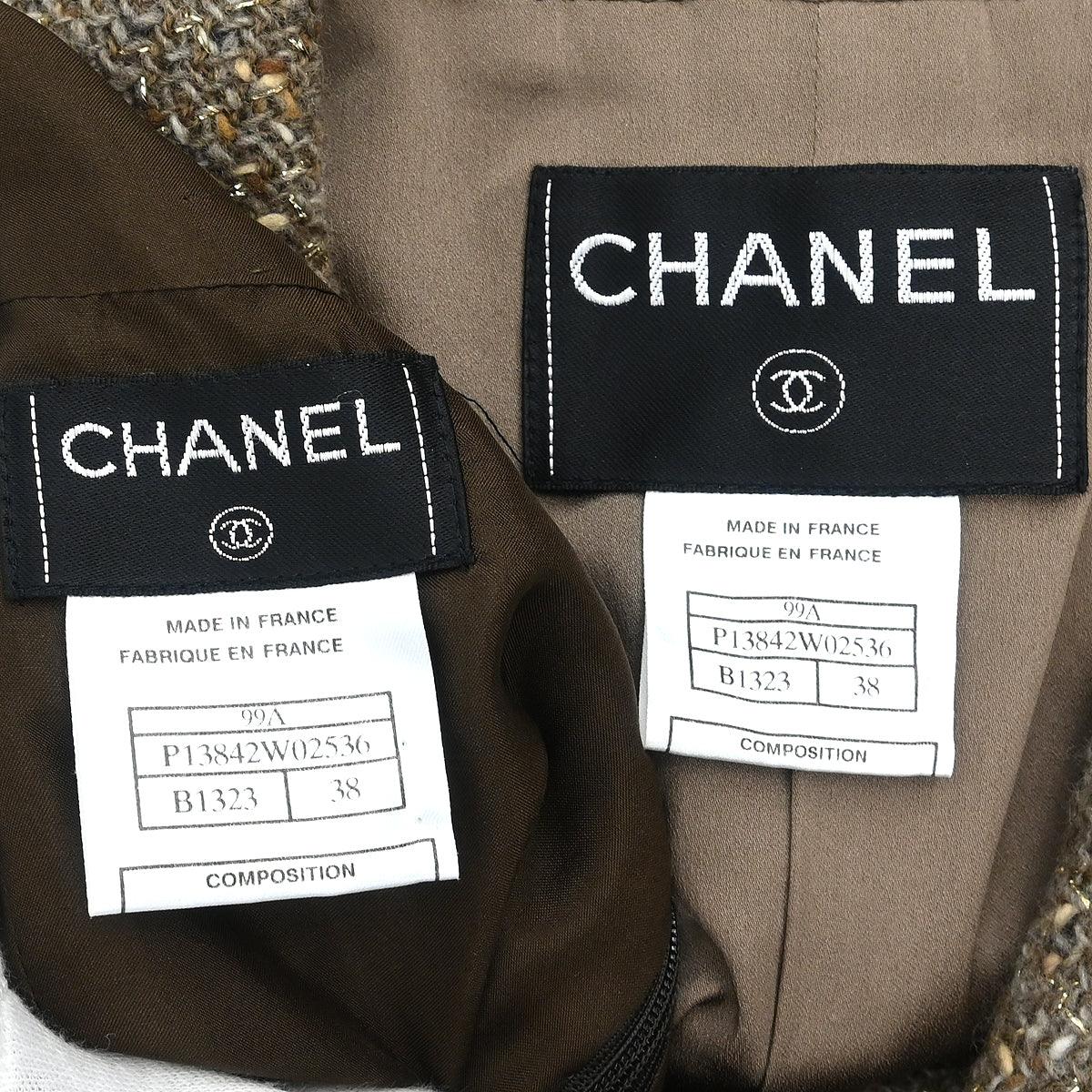 Chanel 1999 Setup Suit Jacket Skirt Brown #38