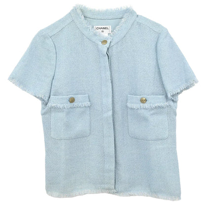 Chanel 2008 Single Breasted Short Sleeve Jacket Light Blue #38