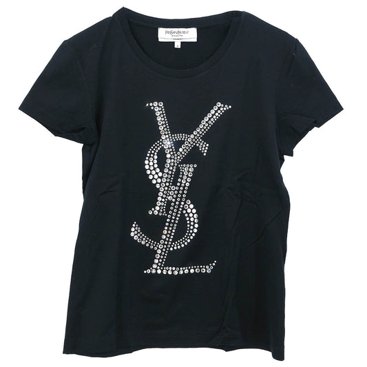 Yves Saint Laurent T-shirt Top Rhinestone Black #S