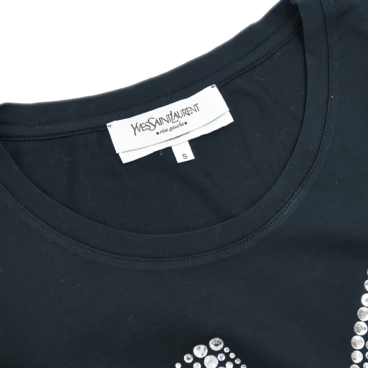 Yves Saint Laurent T-shirt Top Rhinestone Black #S