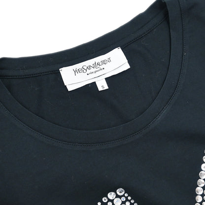 Yves Saint Laurent T-shirt Top Rhinestone Black #S