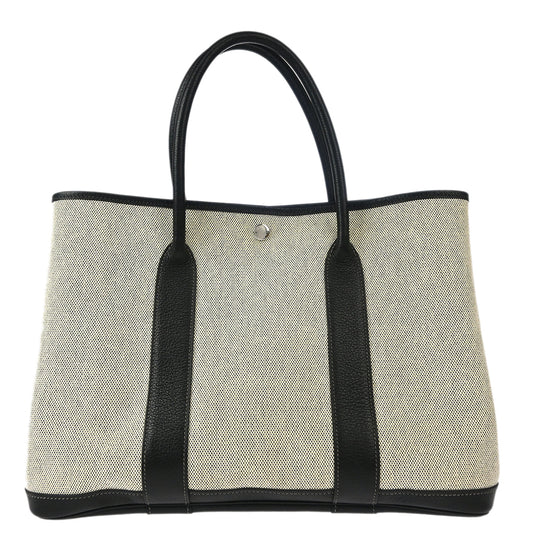 Hermes Black Toile H Buffalo Garden Party 36 PM Tote Bag