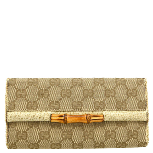 Gucci Beige Canvas Bamboo Wallet