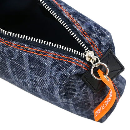 Christian Dior Navy Canvas Flight Trotter Cosmetic Pouch Bag