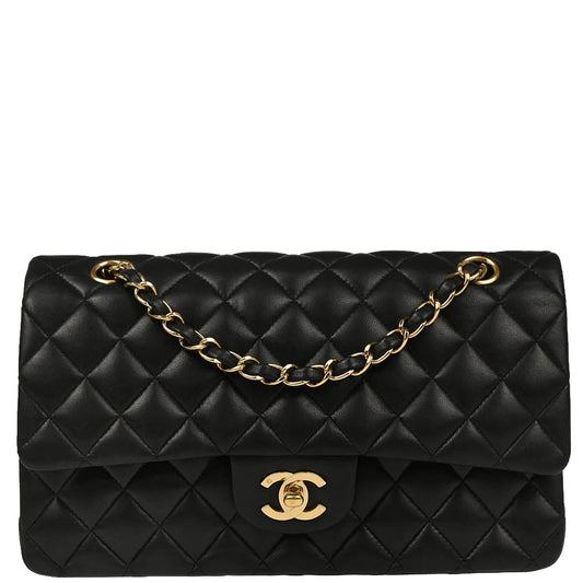 Chanel 2006-2008 Black Lambskin Medium Classic Double Flap Shoulder Bag