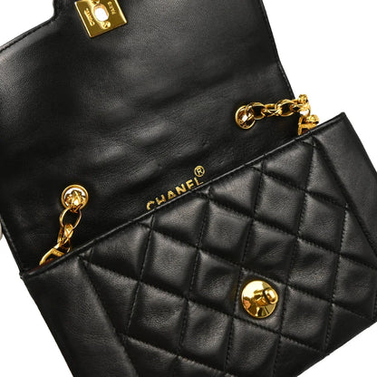 Chanel 1989-1991 Black Lambskin Shoulder Bag