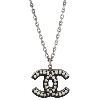 Chanel CC Chain Necklace Silver Black Rhinestone 05P