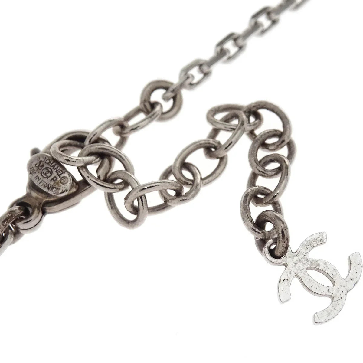 Chanel CC Chain Necklace Silver Black Rhinestone 05P