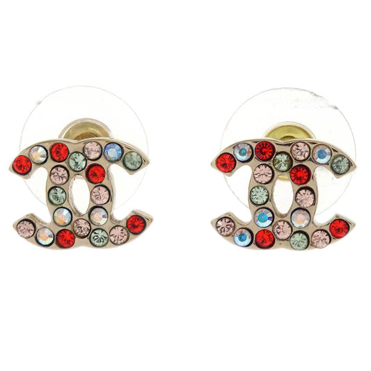 Chanel Piercing Earrings Gold CC Rhinestone 04A