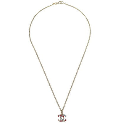 Chanel Gold Mini CC Pendant Necklace Rhinestone 04A