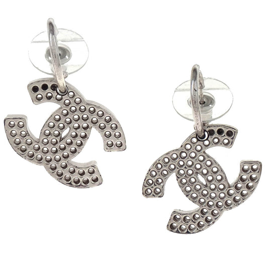 Chanel CC Silver Dangle Piercing Earrings 03P