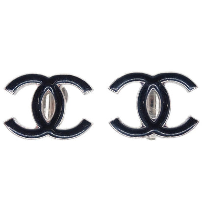 Chanel CC Earrings Clip-On Silver Black 04A