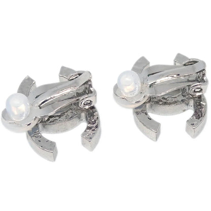 Chanel CC Earrings Clip-On Silver Black 04A