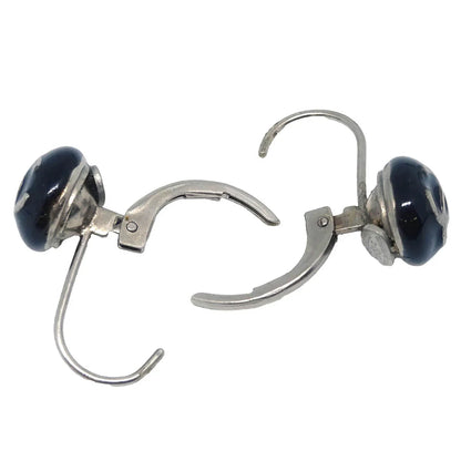 Chanel Button Piercing Earrings Black Silver 03C