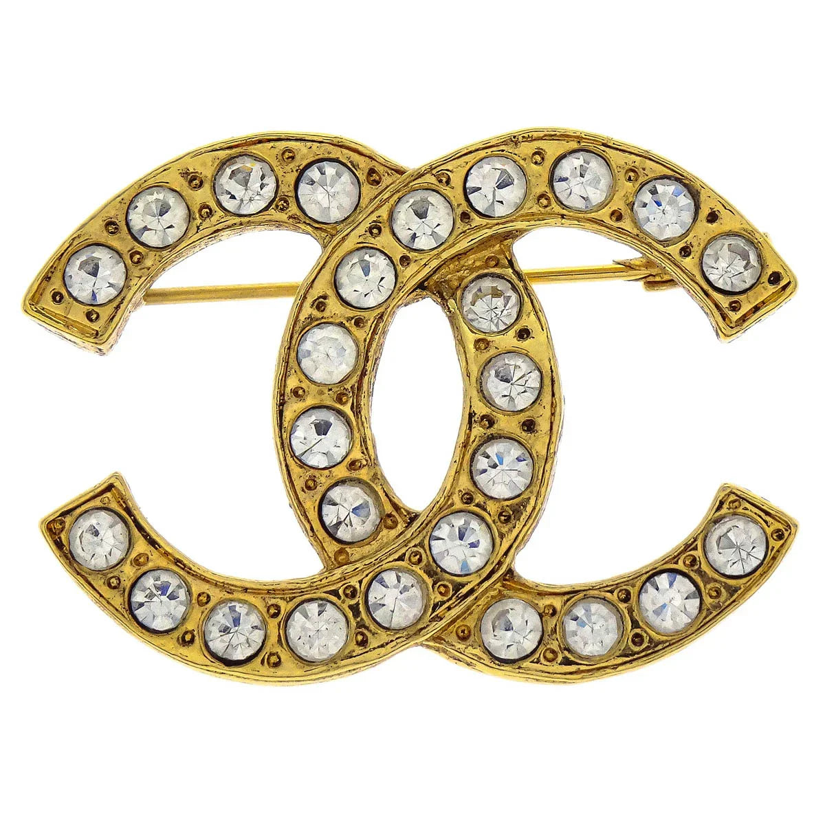 Chanel CC Brooch Pin Gold Rhinestone