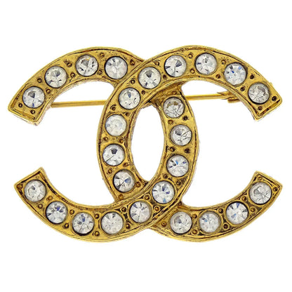 Chanel CC Brooch Pin Gold Rhinestone