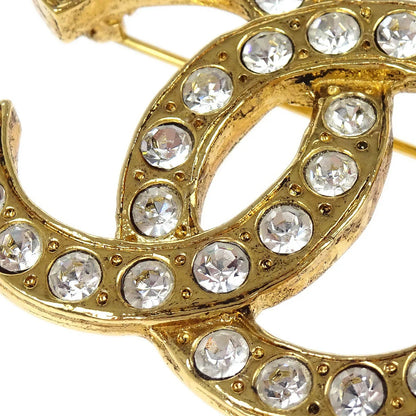 Chanel CC Brooch Pin Gold Rhinestone
