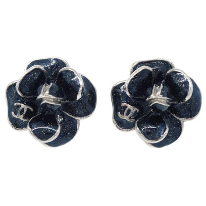 Chanel Camellia Earrings Clip-On Silver Black 09P