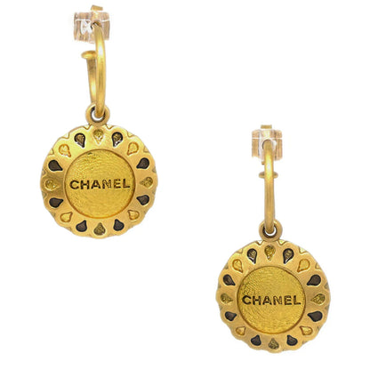 Chanel Dangle Piercing Earrings Button Gold 99A