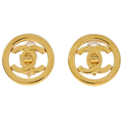 Chanel Turnlock Button Earrings Gold Clip-On 97P