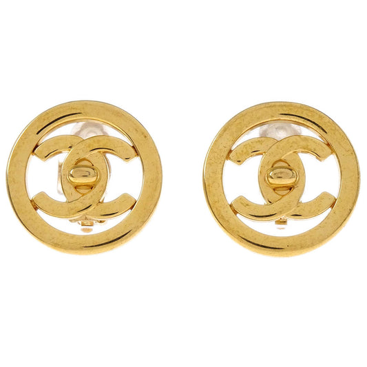Chanel Turnlock Button Earrings Gold Clip-On 97P
