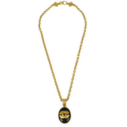 Chanel Oval Stone Gold Chain Pendant Necklace 96A