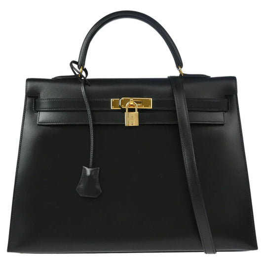 Hermes Black Box Calf Kelly 35 Sellier 2way Shoulder Handbag