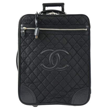 Chanel 1989-1991 Black Nylon Calfskin Carry-On Rolling Luggage