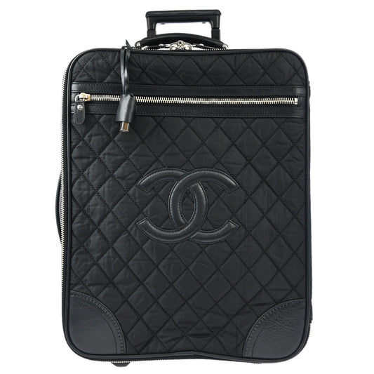 Chanel 1989-1991 Black Nylon Calfskin Carry-On Rolling Luggage