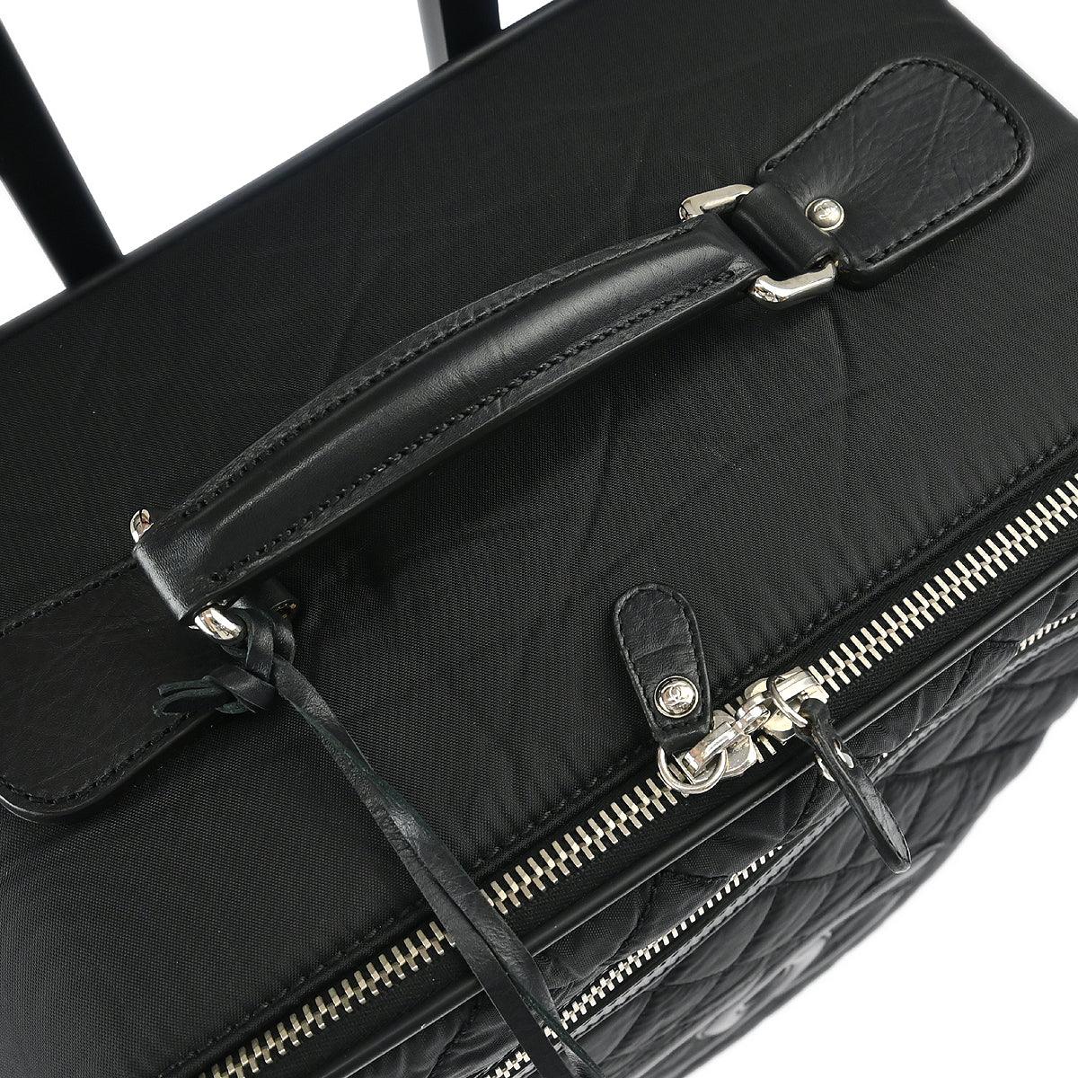 Chanel 1989-1991 Black Nylon Calfskin Carry-On Rolling Luggage