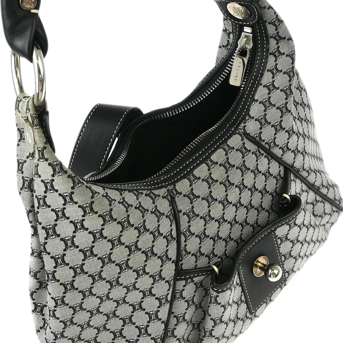 Celine Gray Black Macadam Shoulder Bag