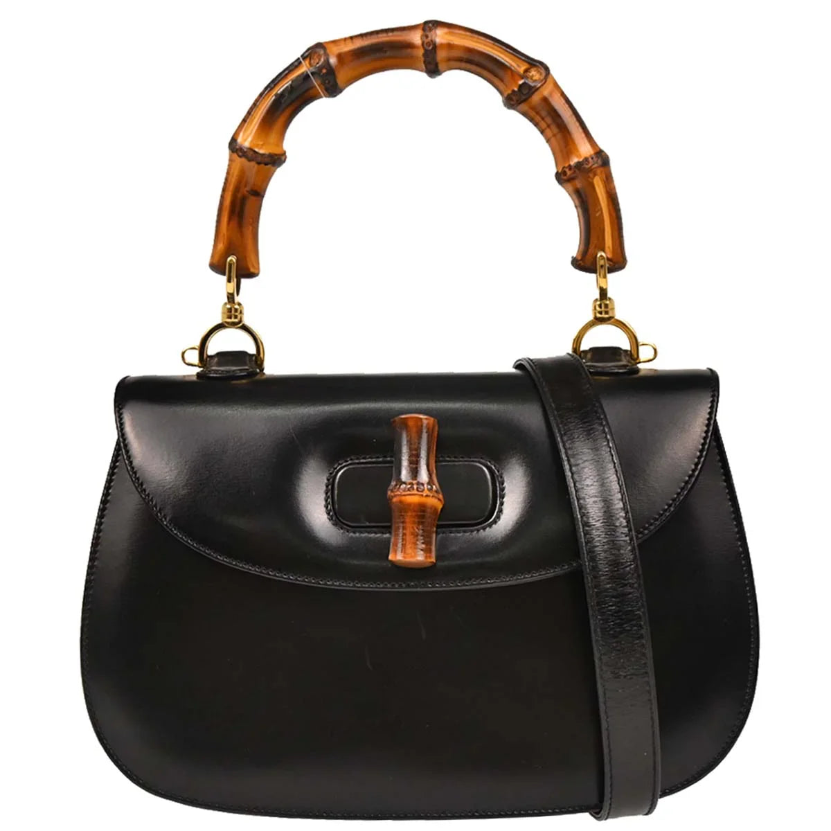 Gucci Black Bamboo 2way Shoulder Handbag