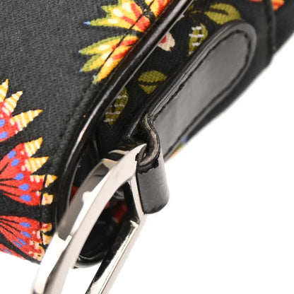 Christian Dior 2002 Black Canvas Floral Saddle Handbag